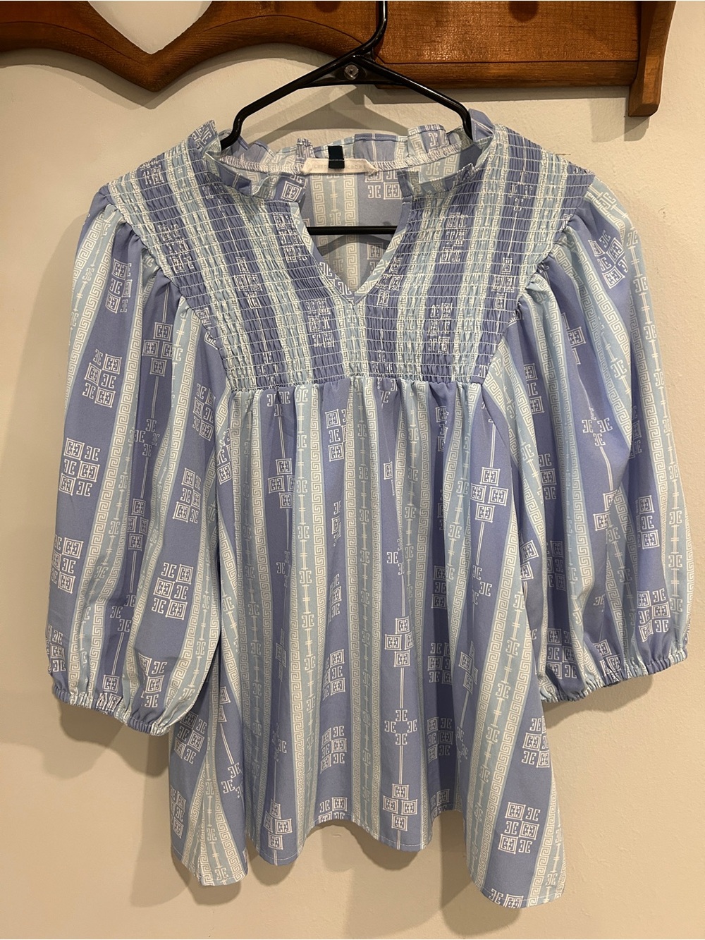 Michelle McDowell Smocked Blue and White Jona Top